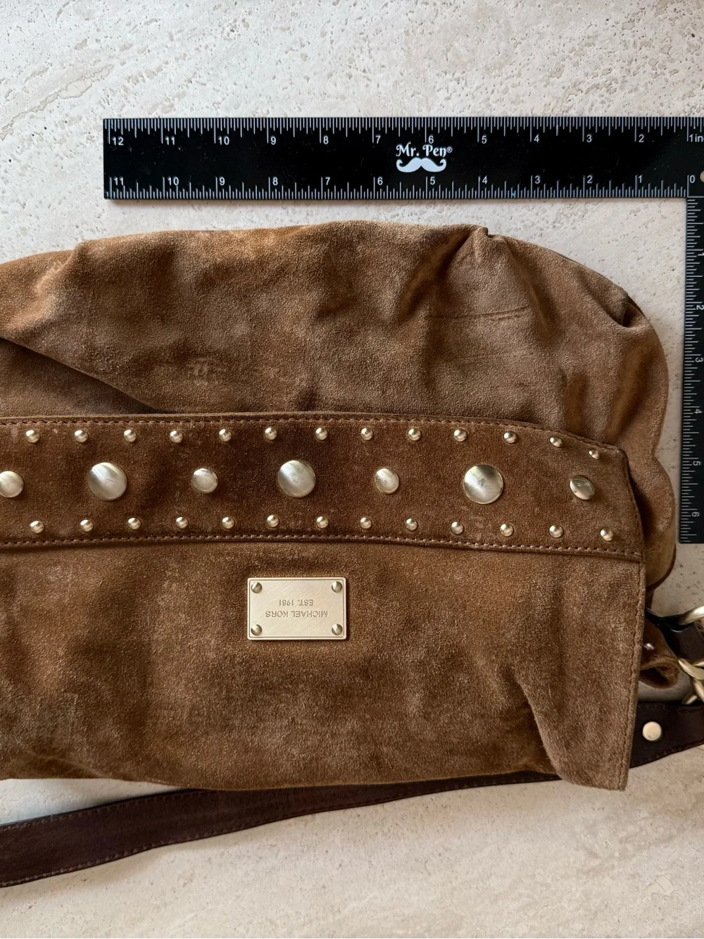 Michael Kors Brown Suede Studded Crossbody Bag